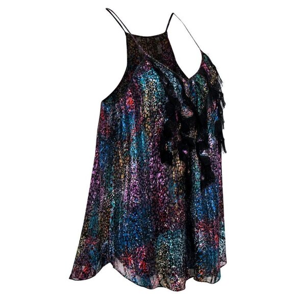 Rebecca Taylor Multicolor Metallic Ruffle Silk Boho Tank Top - Picture 6 of 11